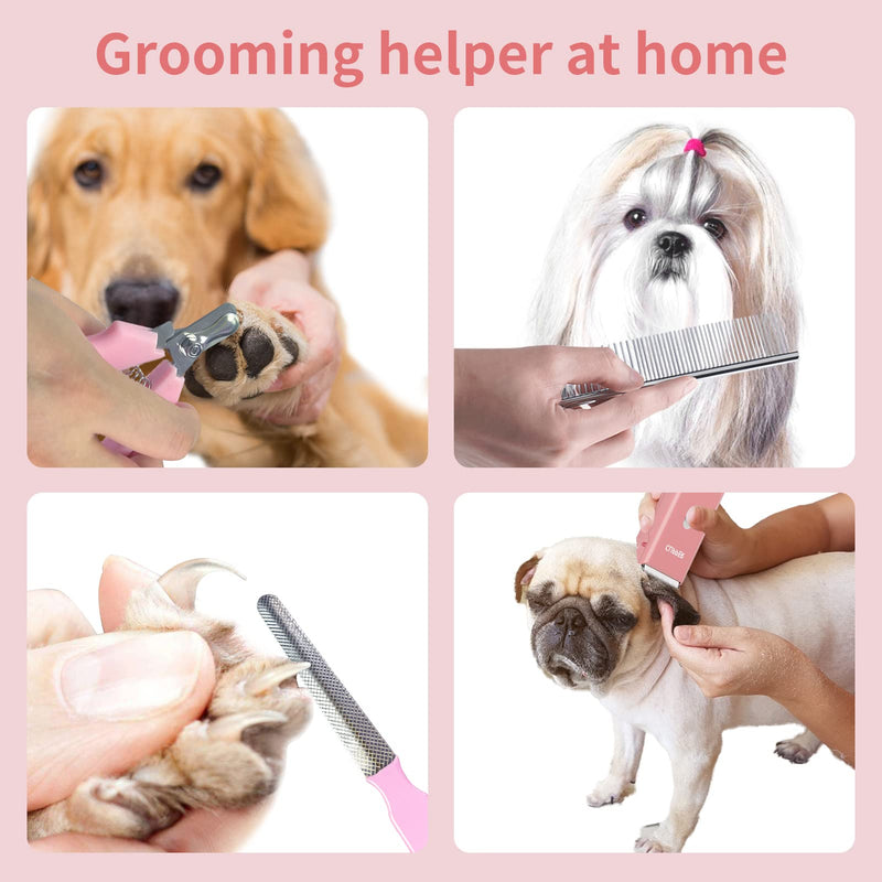 Dog Grooming Kit Electric Pet Paw Trimmer Low Noise Cordless Dog Clippers for Home Cat Hair Grooming,Waterproof Pet Grooming Tools with 9-Pieces (Pink) Pink Set