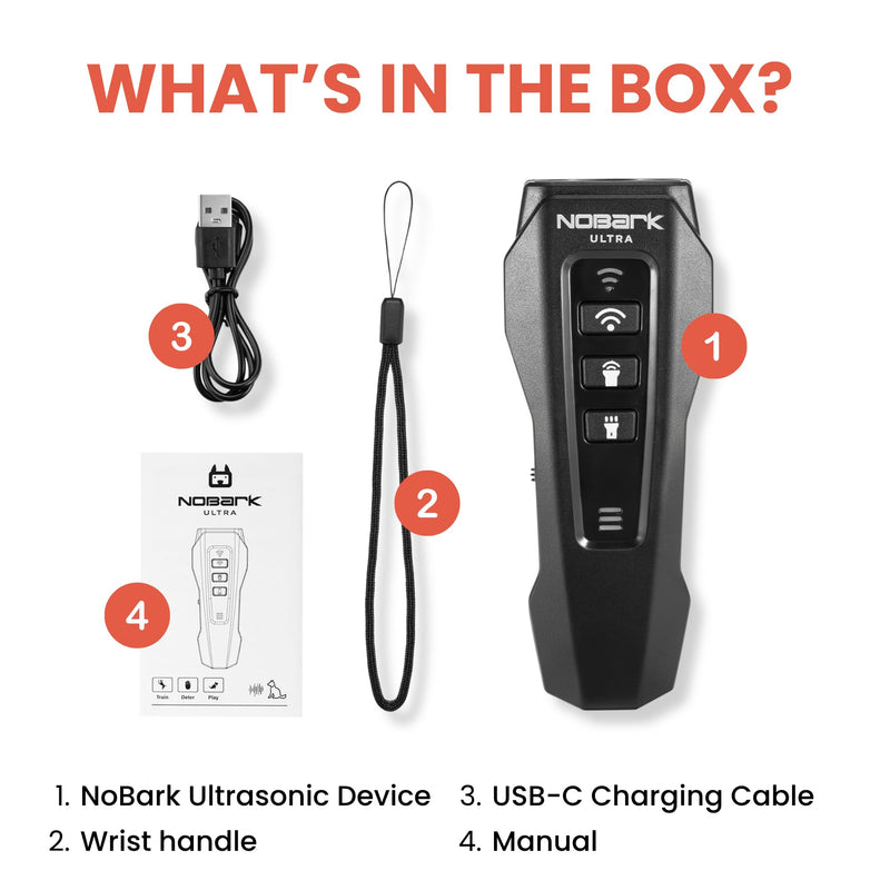 NoBark Ultra Dog Trainer - Rechargeable Ultrasonic Anti Barking Device for Dogs, Bark Deterrent & Outdoor Dog Repellent | Handheld Sonic Dog Training Tool with LED Flashlight & Laser
