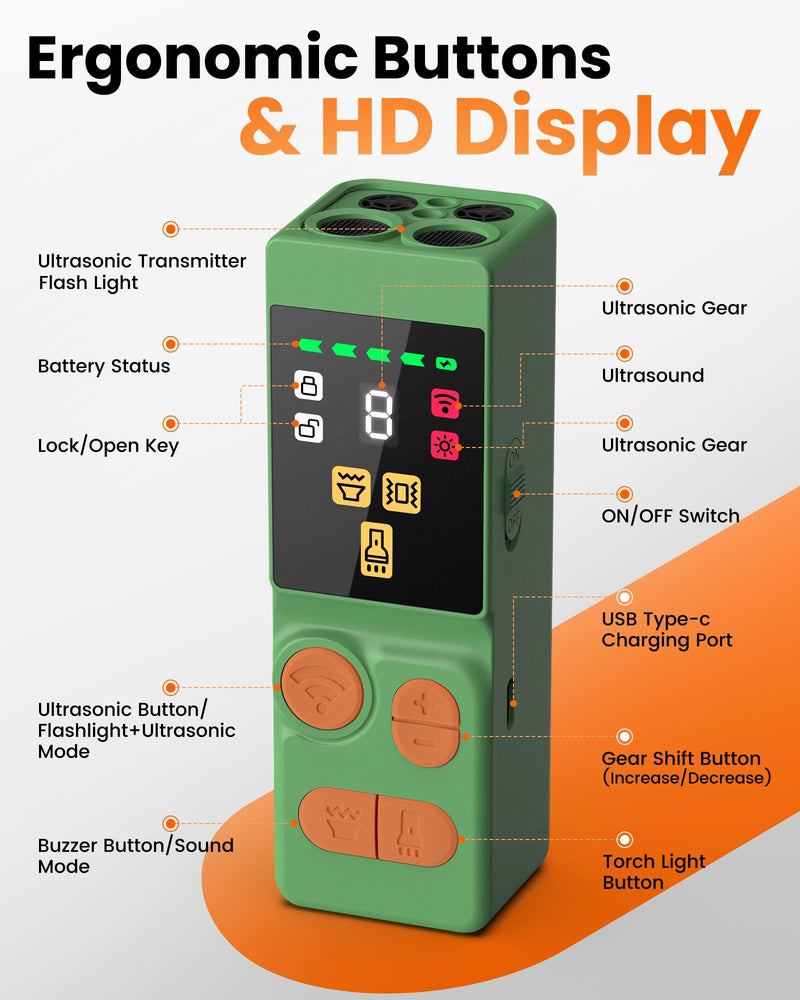 [Digital LED Display] ultrasonic Dog bark Deterrent with 4 Transmitters, Green 10 Gears Dog Training Device for Dogs, Rechargeable Anti Barking Device & Dog Repellent with Flashlight
