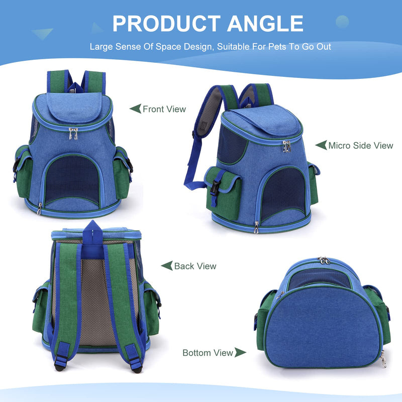 PETCUTE Cat Carrier Backpack for Cats and Small Dogs,Foldable Breathable Pet Carrier Backpack with Inner Safety Strap, Removable Mat,Dog Backpack Carrier with Side Pockets for Travel Camping Hiking M Dark Blue+Green - PawsPlanet Australia