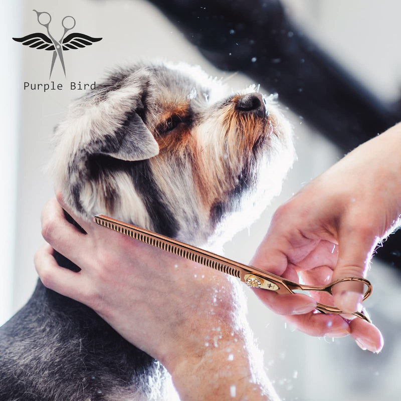 PURPLEBIRD 7 Inch Thinning Dog Grooming Scissors,50 Teeth Blending Shears, Professional Safety Blunt Tip Trimming Shearing for Dogs Cats Japanese Stainless Steel Bronze 7in Thinning - PawsPlanet Australia