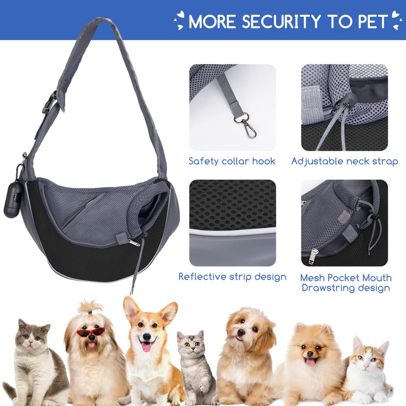 Nobleza Dog Sling Carrier, Mesh Adjustable Pet Sling Puppy Sling Carrier for Small Medium Dog Cat Rabbit (L (up to 10 lbs), Gray Black) 14.6"L x 11.4"W x 9.8"H Grey - PawsPlanet Australia