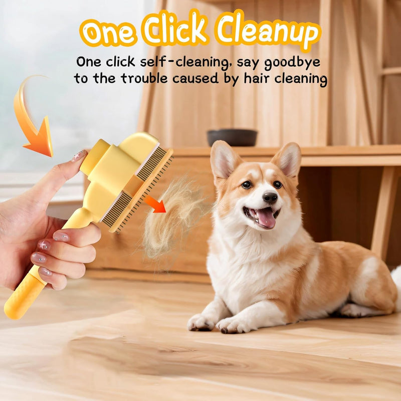 2-Pack Pet Flea Comb for Cats & Dogs - Self-Cleaning Grooming Brush with Release Button, Stainless Steel Fine Teeth - Detangles Hair, Removes Fleas & Dirt for Short/Long/Curly Coats