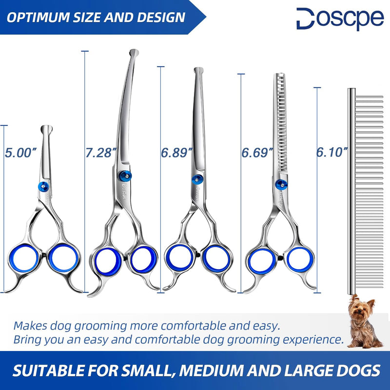 Dog Grooming Scissors Set with Safety Round Tip Dog Grooming Shears Stainless Steel Professional 6 in 1 Pet Grooming Scissor for Dog Cat Other Animals Hair Cutting Trimming Right Left Handed - PawsPlanet Australia