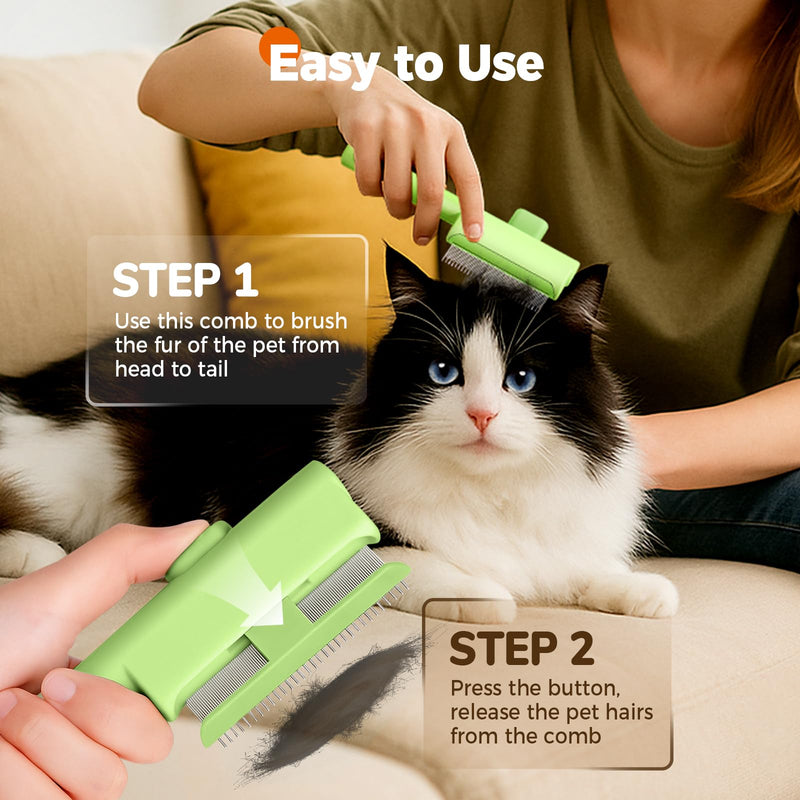 Pet Hair Removal Comb Flea Combs for Cats and Dogs, Pet Flea Comb Grooming Brush with One-Click Release Button, Dog Cat Deshedding Brush for Short & Long Hair (Blue & Green) Blue & Green - PawsPlanet Australia