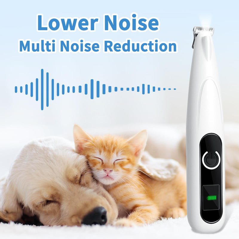 Upgraded Dog Paw Trimmer with LED Light, Low Noise Cat Clipper for Grooming, 18mm Widen Blade Digital Display Pet Paw Trimmer for Paws, Ears, Face, Waterproof Rechargeable Paws Clipper for Dog Cat White & Black a