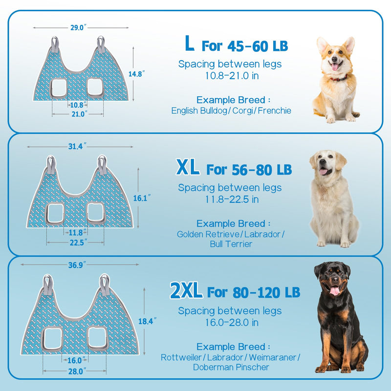 Supet Dog Grooming Hammock Harness for Dogs Cats, Relaxation Pet Nail Clipper Hammock, Restraint Dog & Large Animal Leashes Sling for Groomingk for Nail Trimming (Coral Blue, L) L（ Max 60 Lb：Leg space: 10.8"-21.0"） Coral Blue