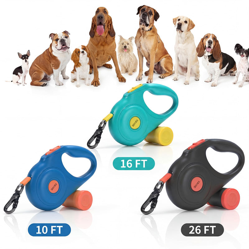Retractable Dog Leash 16FT for Small & Medium Dogs, Sturdy Heavy-Duty Nylon Tape with Secure Locking Carabiner & Poop Bag Holder, Smooth One-Hand Control, Anti-Slip Handle, Tangle-Free Design (Green) Green 16 ft - PawsPlanet Australia
