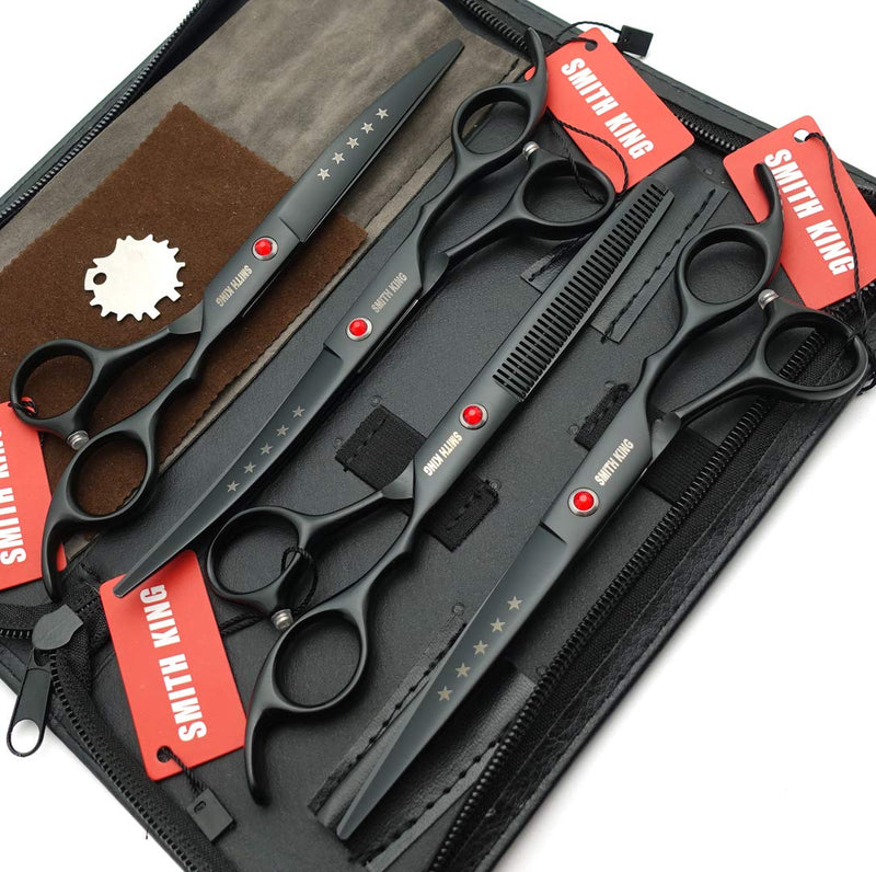 7.0 inches Professional Dog Grooming Scissors Set Straight & thinning & Curved 4pcs in 1 Set (Black) - PawsPlanet Australia