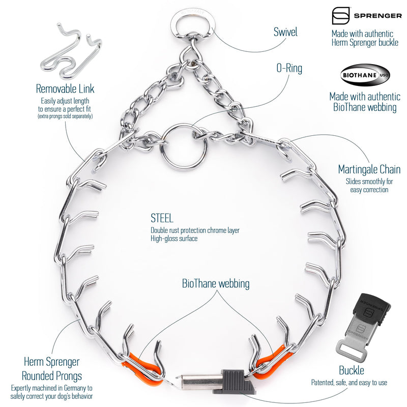 Herm Sprenger Chrome Plated Steel Dog Collar with Short Links and Quick Release ClicLock Buckle and Biothane Insert Made in Germany 20in x 3.0mm (Neck Size up to 16-17in) (Hunter Orange) Hunter Orange - PawsPlanet Australia