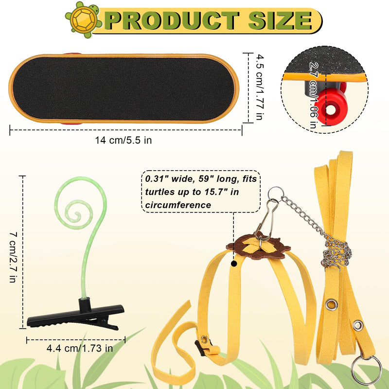 Adjustable Tortoise Leash and Funny Skateboard Set with Curly Grass Decor, Harness and Training Skateboard for Turtle Bearded Dragon Pet Toys(fit for Turtles with a Back Length of 5.1-6.3'') - PawsPlanet Australia
