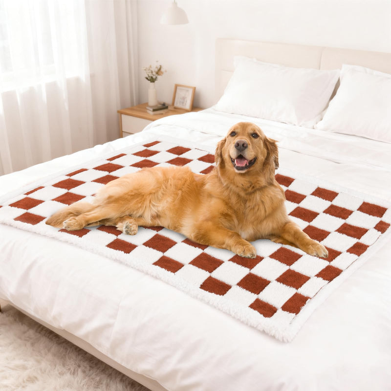 Waterproof Blanket for Dog Puppy Cat, Cute Checkered Pattern Dog Blanket for Bed Couch Sofa, Washable Double Sided Pet Blankets for Couch Protection, 28"x39", Brown Brown Checkered 28x39 inch/S - PawsPlanet Australia