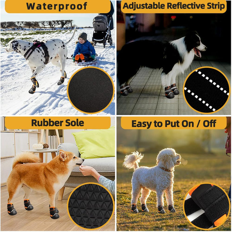 Dog Shoes for Large Dogs Anti-Slip Dog Boots & Paw Protectors for Hot Pavement Waterproof Small Medium Large Dog Booties for Rainy Day Summer Hiking Winter Snowy Day Dog Booties 4PCS Waterproof-Orange Black #4 (width 1.96 inch) for 31-38 lbs - PawsPlanet Australia