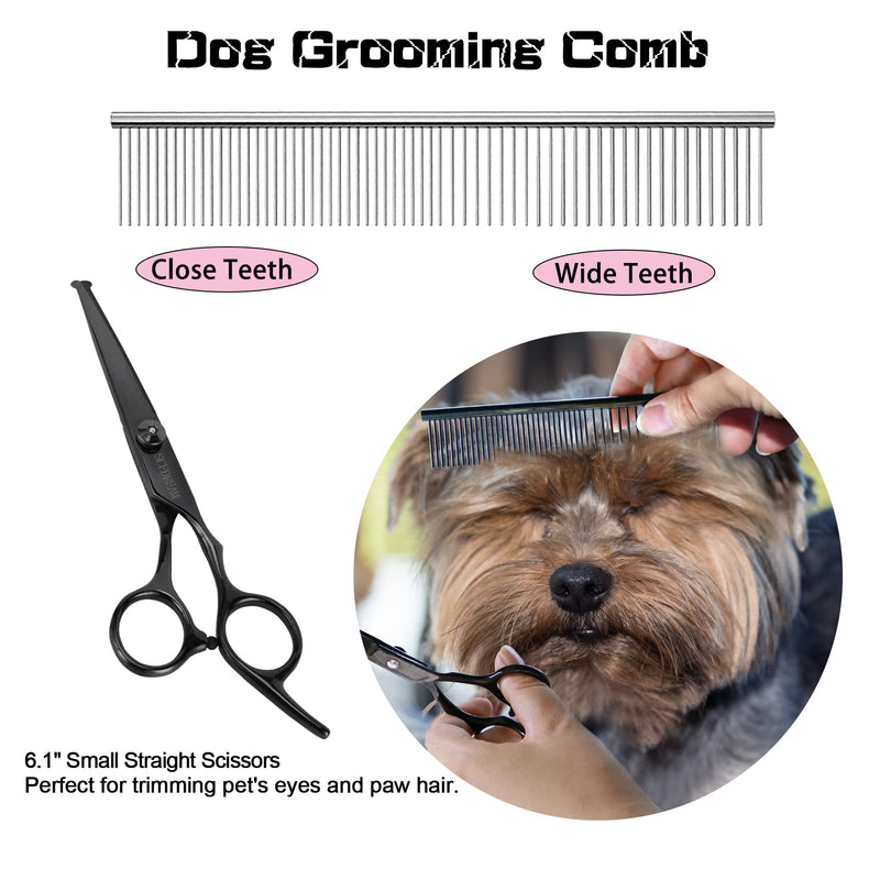 Dog Grooming Scissors Kit with Safety Round Tips, Professional 6 in 1 Grooming Scissors for Dog, Cats, Pets, 4CR Stainless Steel, Sharp and Durable 6 in 1 Black - PawsPlanet Australia
