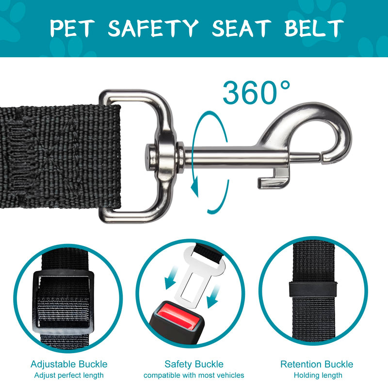 2 PCS Dog Seat Belt for Car Frskcssd Adjustable Dog Car Harness Heavy Duty Nylon Dog Safety Seat Belt Durable Pet Seat Belts for Small & Large Dogs Supports All Cars Quick & Easy Installation (Black) Black - PawsPlanet Australia