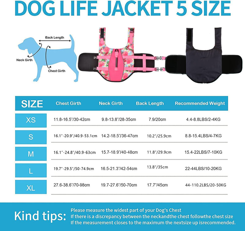 Dog Life Jacket Vest Swimming Adjustable Puppy Life Vests, Ripstop Life Jackets for Small Medium and Large Dogs High Visibility Flotation with Rescue Handle for Water Swim Boating Hunting（XL X-Large Flower+Pink - PawsPlanet Australia