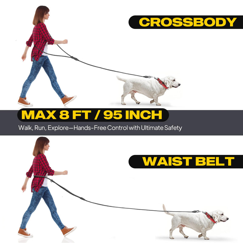 Fida Hands Free Dog Leash for Large Dogs Heavy Duty, Adjustable Crossbody/Waist Leash for Small/Medium/Large Dogs, Waterproof Hands-Free Dog Leashes for Running, Walking & Training(L, Black) M/L(8ft-3/8in) - PawsPlanet Australia