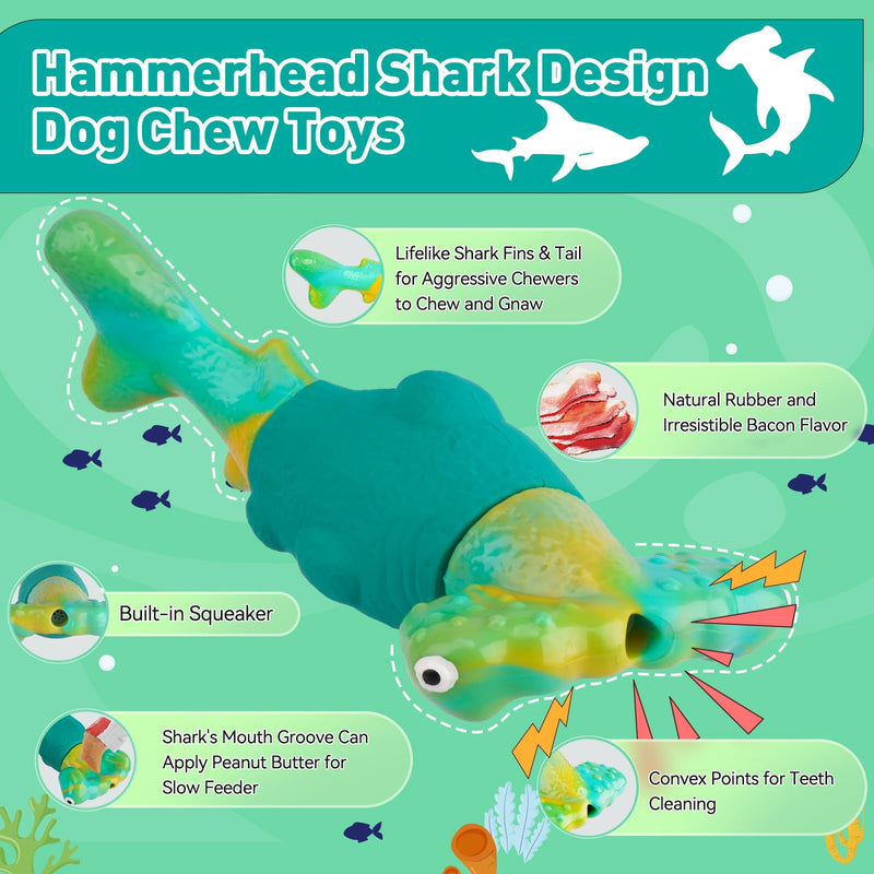 Dog Toys for Aggressive Chewers, Interactive Dog Chew Toys for Large Dogs, Indestructible Squeaky Dog Toys to Keep Them Busy, Tough Dog Toys for Medium/Large Breed Dogs (Green) Green Hammerhead Shark - PawsPlanet Australia