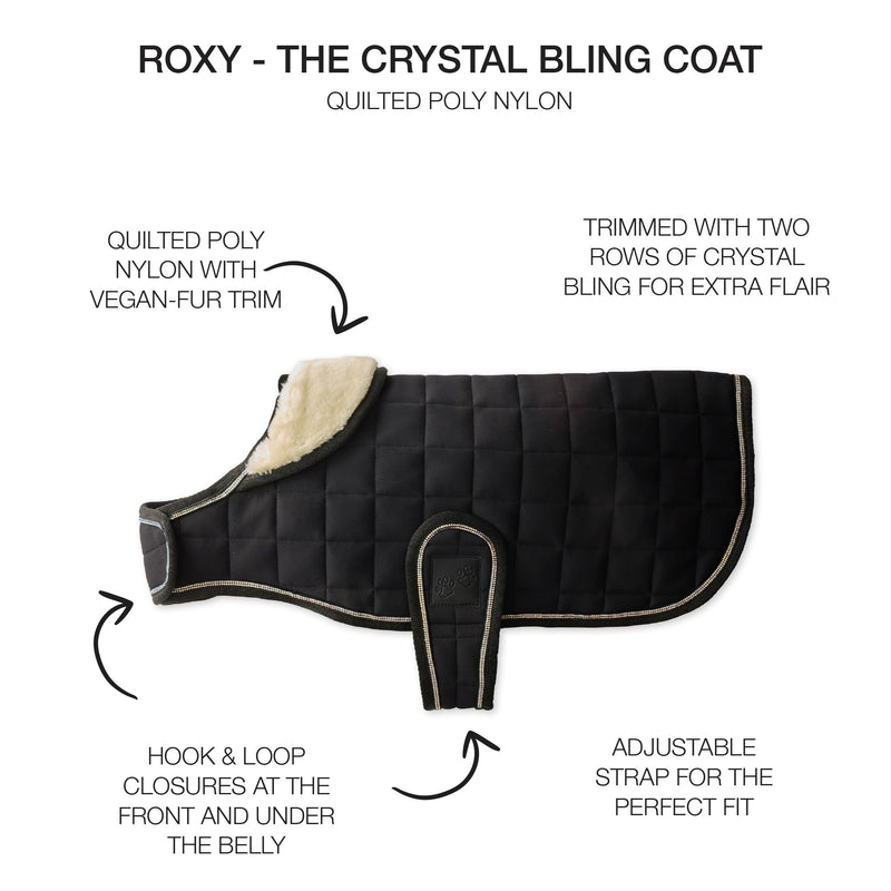 Quilted Dog Coat Pet Jacket with Crystal Bling for Small, Medium and Large Dogs, Black, Small Small (10-25 lbs) - PawsPlanet Australia