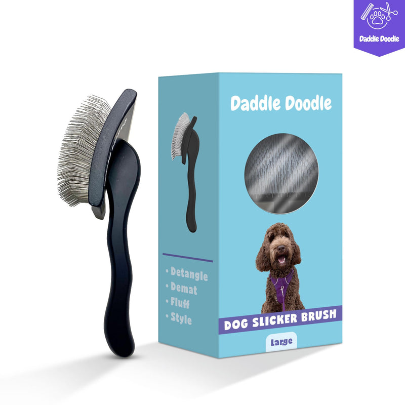 Dog Slicker Brush - Dog Grooming Brush Especially Designed for All Poodles and Doodle Mixes – Fluff, Style, Detangle, and Demat – Ergonomic Handle Design – Soft and Angled Brush Pins - PawsPlanet Australia