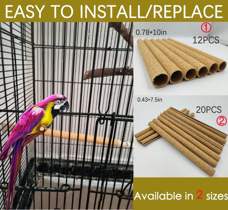 20Pcs Sand Perch Covers for Bird - Bird Perchs Covers 7.5" Long x 3/8" Diameter Bird perches for Parakeets, Lovebirds, Parrotlets, Canaries and Other Small Birds (Yellow, 20pcs 7.5" x 0.43") Yellow 20pcs 7.5" x 0.43"