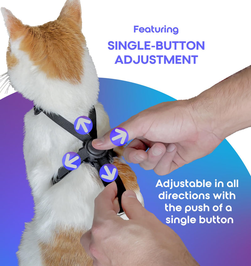 Push-Button Adjustable Harness for Cats, Escape-Proof, Non-Bulky, Anti-Flop Over, Fully Adjustable Harness for Pets, Also for Small Dogs, Bunnys, and Ferrets for Leash Walking (Medium) Medium - PawsPlanet Australia