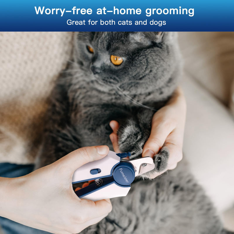 Type-C Rechargeable Dog & Cat Nail Clippers - LED Pet Nail Trimmer with Built-in Nail File, Extra Sharp Blades for Small & Medium Dogs, Indoor Cats (White-Blue) White-blue - PawsPlanet Australia