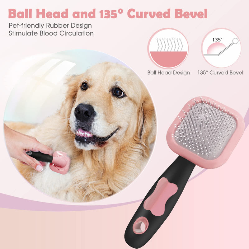 Slicker Brush, PETPAWJOY Dog Brush Gently Cleaning Pin Brush for Shedding Dog Hair Brush for Small Dogs Puppy Yorkie Poodle Rabbits Cats-Pink - PawsPlanet Australia
