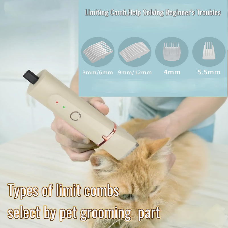 4 in 1 Pet Dog Cat Grooming Kit Dog Cat Nail Ear Paw Clipper Trimmer Pet Hair Grooming Clipper-Low Noise Rechargeable - Cordless Quiet Nail Grinder Trimming Hair Around Eyes and Ears (Beige) Beige - PawsPlanet Australia