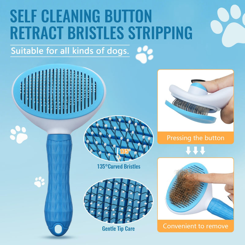 8 in-1 Dog Grooming Kit - Supplies for Short and Long Hair Dogs & Cats, Dog Brushes for Grooming, Dematting Comb for Pet, Bath Brush, Flea Comb, Pet Donditioner, Set in Blue - PawsPlanet Australia