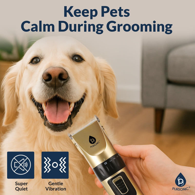 Pursonic Rechargeable Dog Clippers for Grooming – Professional Pet Clippers for Dogs & Cats, Quiet Pet Hair Trimmer with Adjustable Blades and Guide Combs - PawsPlanet Australia