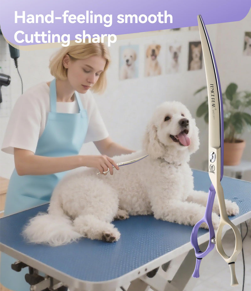 Fenice Peak Curved Dog Grooming Scissors with Coating 440C Stainless Steel, 7 inch Professional Curved Shears Dog Grooming，25 Degree of Curved Blade，Pet Shear for Trimming Face and Paw, Violet & White 7" Violet&white - PawsPlanet Australia