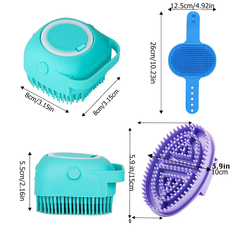 3PCS Dog Bath Brush, Dog Shampoo Brush Dog Scrubber for Bath, No Slipping Pet Shower Grooming Massaging Washing Brush with Adjustable Ring Handle for Short & Long Haired Dogs/Cats (Blue) Blue - PawsPlanet Australia