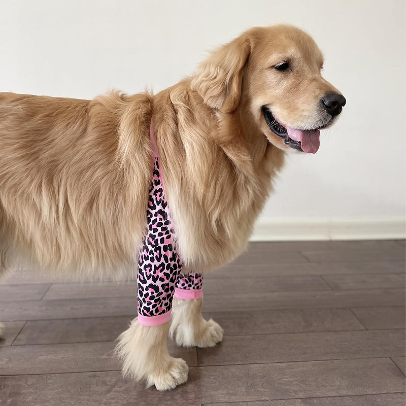 Dog Elbow Protector, Elbow Sleeves with Mesh Pad for Medium Large Dogs Prevent Licking Wound(Pink Leopard,XL) XL-Length 11'' Knee Girth <9.4'' Pink Leopard