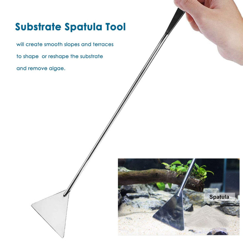 Capetsma Aquascape Long Stainless Steel Plant Tools Set - Aquarium Tweezers, Scissors, Spatula, Algae Scrapers - Fish Tank Cleaning Kit Silver - PawsPlanet Australia