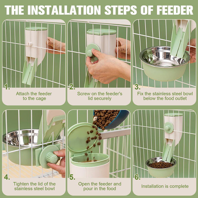 Rabbit Automatic Food Feeder with 30oz Bowl and 500ml Water Dispenser Bunny Gravity Feeding Station Waterer Set Hanging Self-Dispensing Feeder for for Cages,Ferret,Guinea Pigs Chinchillas Hedgehog GREY - PawsPlanet Australia