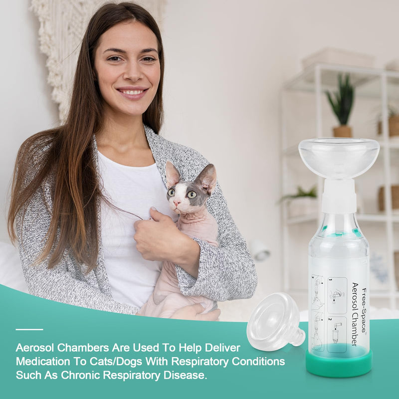 free-space Cat/Dog Inhaler Spacer with Round Shape Silicone Mask,Feline Aerosol Chamber with Breathing Indicator 2 Mask (Cat)