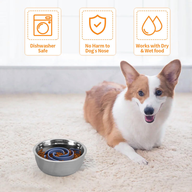 Slow Feeder Dog Bowls Insert, Bestalk Soft Silicone Dog Slow Eating Feeder Insert with Suction Cups for Small, Medium and Large Dogs, Fit into Basic Bowls and Elevated Dog Bowls L Dark Blue - PawsPlanet Australia