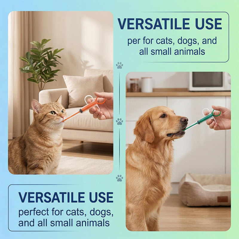3-piece set of veterinary medicine dispensers - pill dispensers for cats and dogs - medication administration for pets - red, blue, green