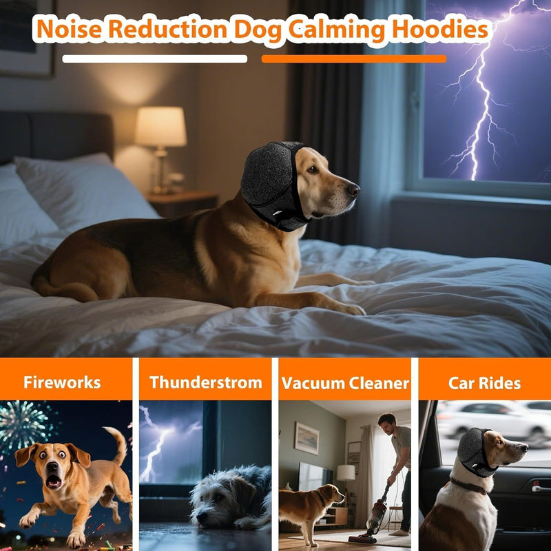 Dog Calm Hoodie Ear Wraps for Dogs, Waterproof Dog Swim Cap, Ear Cover Muffs for Anxiety Relief Noise Cancelling, Dog Head Warp Ear Protection for Hematoma Fireworks Bath Swim Blow Drying(M,Greye) Medium(Head Circle:14"-19") GREY