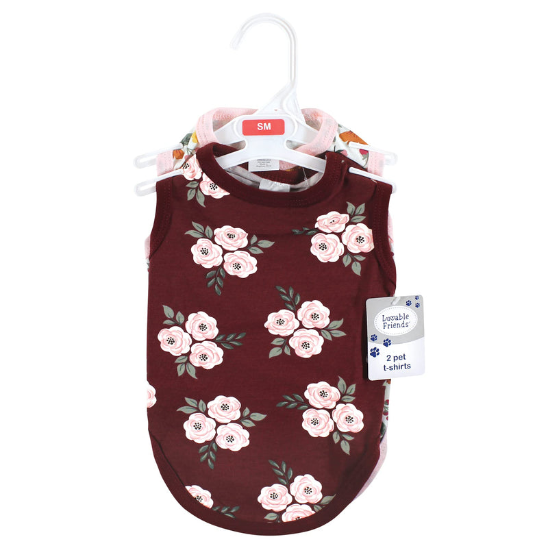 Luvable Friends Dog Pet Dog and Cats Cotton T-Shirts 2pk, Burgundy Floral Botanical, Large - PawsPlanet Australia