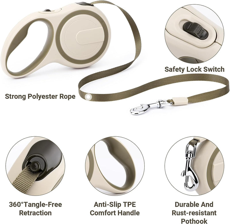 OUTnWILD Retractable Dog Leash - Retractable Dog Leash 16ft for Small/Medium Breeds/Pets Up to 44lbs. 360° Tangle Free Design with One Touch Quick-Lock Braking System&Anti-Slip Handle. (Khaki) Khaki - PawsPlanet Australia