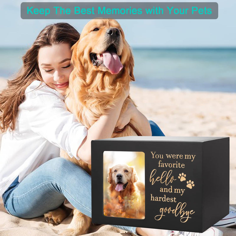 Pet Memorial Urns for Dog or Cat Ashes, Large Wooden Funeral Cremation Urns with Photo Frame, Memorial Keepsake Memory Box with Black Flannel as Lining, Loss Pet Memorial Remembrance Gift Paw Large - Capacity 90 Cubic Inches - PawsPlanet Australia