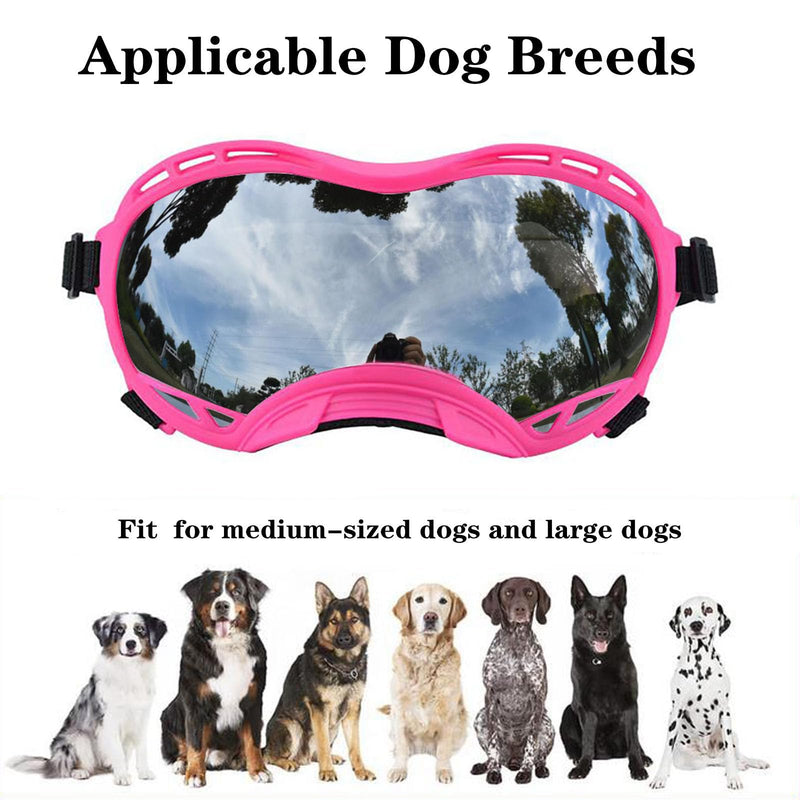 Soft Dog Goggles Large Breed Anti-UV Sunglasses, Large Dog Sunglasses Dustproof Windproof Snowproof Eye Protection (Pink Frame & Silver Lens) Pink Frame & silver Lens/Samll - PawsPlanet Australia