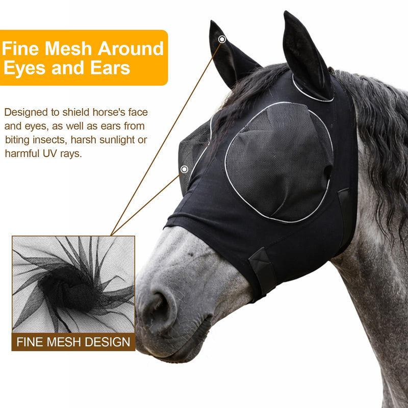 Fly Mask for Horses, Fly Masks for Horses Protection During Summer Turnout, Trail Riding in Bug-Prone Areas, Lycra Fabric with 40 Mesh Count K080 Screen for Enhanced Airflow