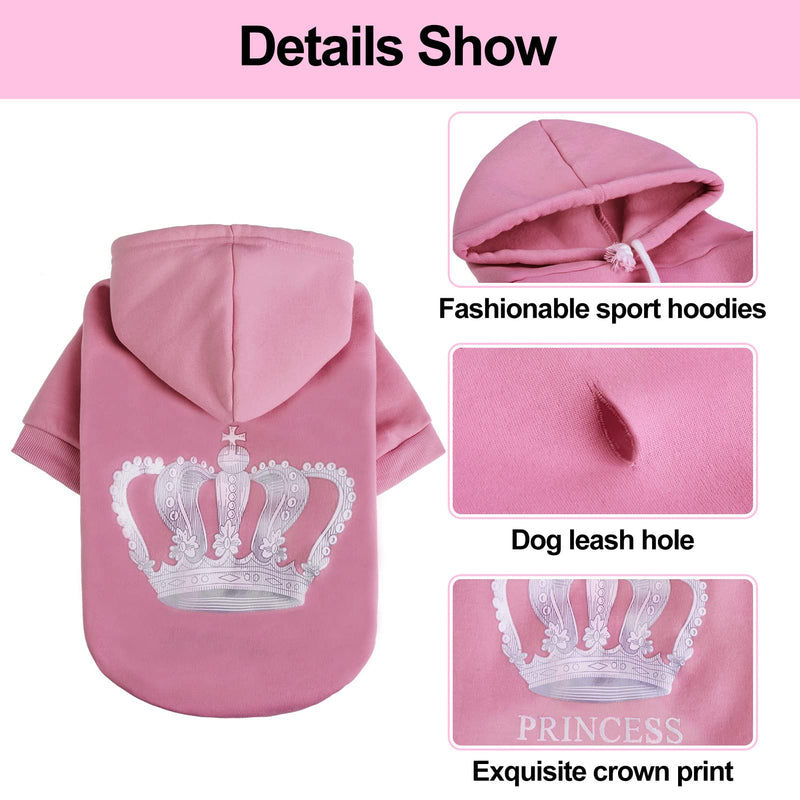 EXPAWLORER Prinecss Dog Hoodie for Girl - Dog Sweater with Leash Hole, Dog Cold Winter Clothes with Hat and Pocket, Pet Warm Outfit for XS-XXL Dogs Medium Pink