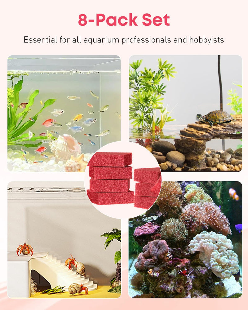 Pawfly 8 Pack Aquarium Glass Cleaner Sponge, 3.25" x 3.25" x 1", Algae Scrubber Pad for Glass Aquariums, Fish Tank Glass Cleaner, Aquarium Sponge, Aquarium Cleaning Tools, Red (Not for Acrylic Tank) - PawsPlanet Australia