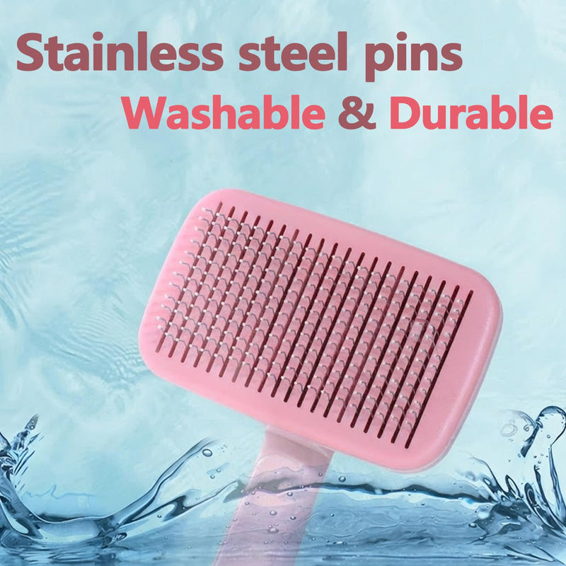 Self-Cleaning Cat Shedding Grooming Brush for Small Dog Pet Short Hair Remover Set Reusable Lint Removal Tool Carpet Scraper for Clothes Couch Bedding Furniture Car Pink - PawsPlanet Australia