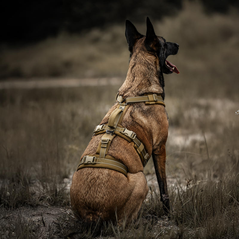 OneTigris Dog Harness No Pull, Adjustable Tactical Harness with Soft Padding, Y-Shaped Reflective Easy Walk Dog Harness for Medium and Large Dogs Brown X-Large - PawsPlanet Australia
