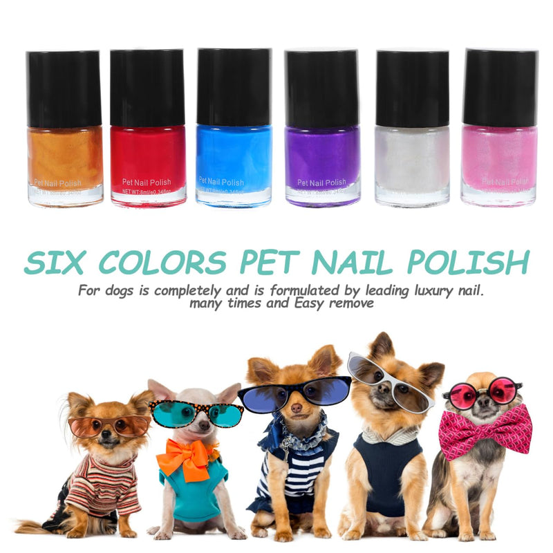 Dog Nail Polish Quick Dry Pet Nails Polish Set 6 Pcs Water-Based Healthy Paw Grooming Pet Dye Kit for All Pets - PawsPlanet Australia